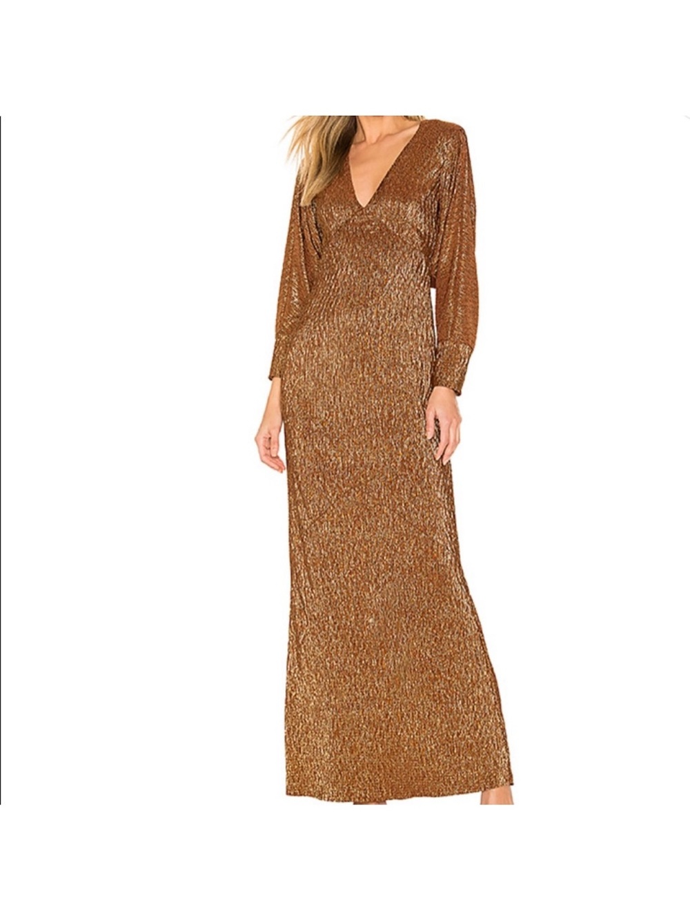 House of Harlow 1960 Bronze Metallic V-Neck Maxi Dress